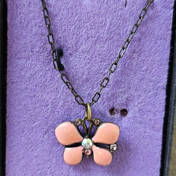 Vintage Anna Sui Women Necklace Butterfly Pendant Jewelry W/ Charm in a Box